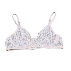 Intimately Free People 32A Sheer Floral Underwire Bra Mesh Lace Floral Pink